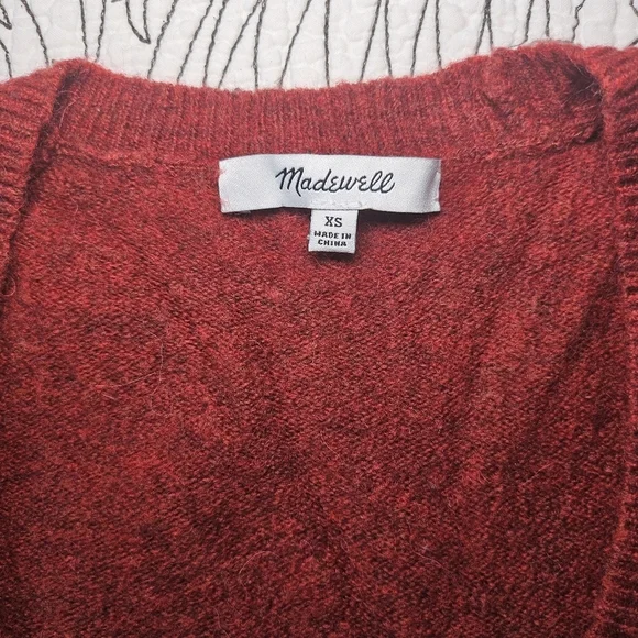 VGUC Madewell Wrap-Front Pullover Sweater in Coziest Yarn Xsmall Heather Scarlet - Picture 7 of 12